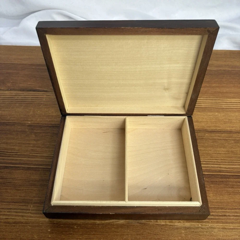 Vintage Kraków Poland Wooden Trinket Jewelry Box Gold Tone Metal Accent Souvenir